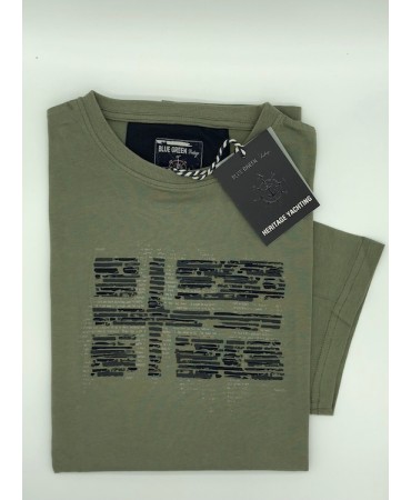 Cotton T-shirt with T-shirt Print Blue Green Oil