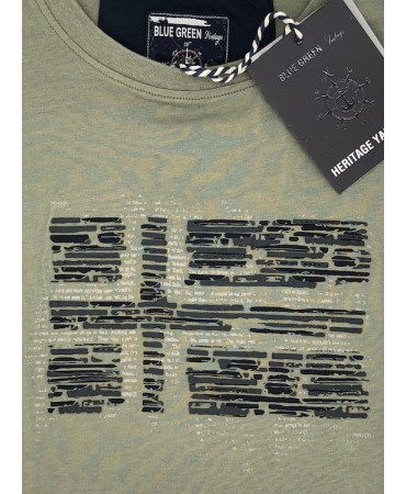 Cotton T-shirt with T-shirt Print Blue Green Oil