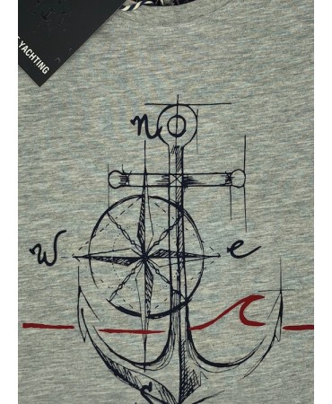 Cotton T-shirt with Blue Green Gray Anchor Print
