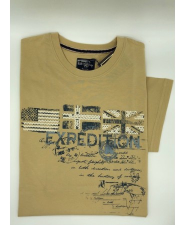T-shirt Cotton with Blue Green Beige Print