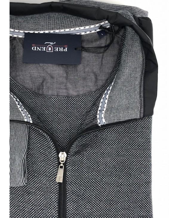 PreEnd Gray Sweatshirt Cardigan with Zipper Side Pockets and Charcoal Details
