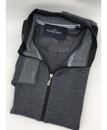 PreEnd Gray Sweatshirt Cardigan with Zipper Side Pockets and Charcoal Details